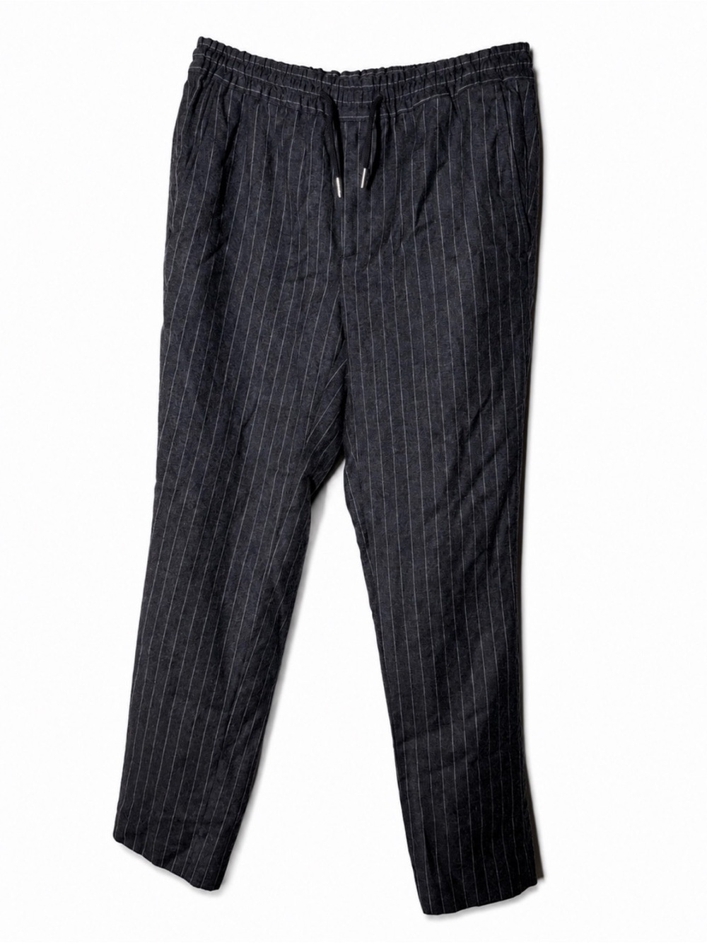 Sandro Paris 100% Wool Pinstripe Drawstring Pants Mens 32 EU 42 Gray Zip Fly